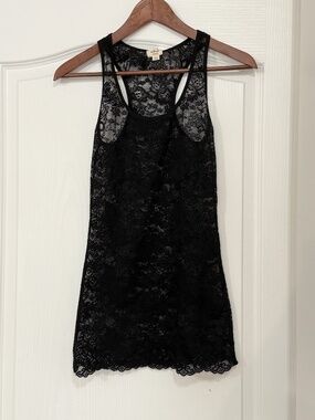 Aritzia Wilfred Black Sheer Floral Lace Racerback Tank Top XS